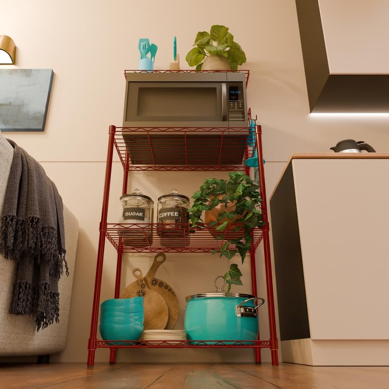 Image of 3-Shelves Microwave Heavy Duty Steel Storage Rack | Multipurpose Shelving Unit for Kitchen, Home & Utility