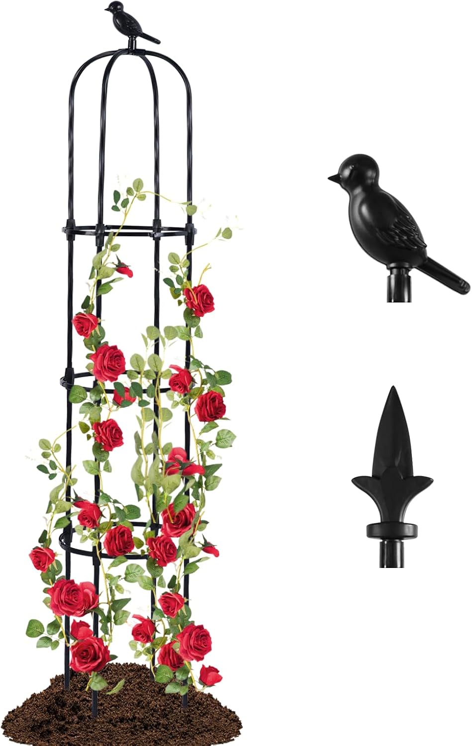 Lalahoni Garden Trellis for Climbing Plants Outdoor, Plant Support for Potted Flowers Vegetable Vine Indoor Outdoor, Garden Obelisk, 6ft Tall Rose Trellis, Black, 1pc