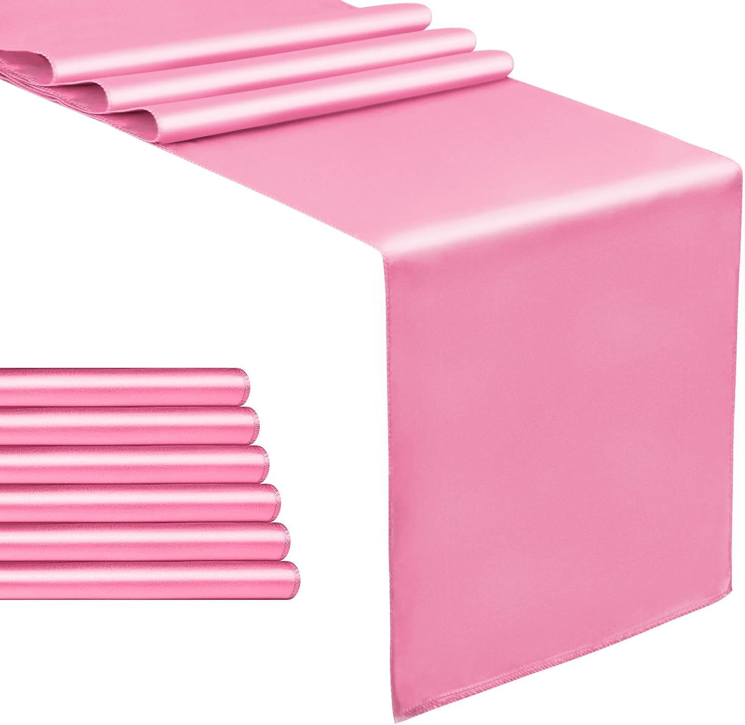 WELTRXE 6 Pack Pink Satin Table Runner 12 x 108 Inch Long