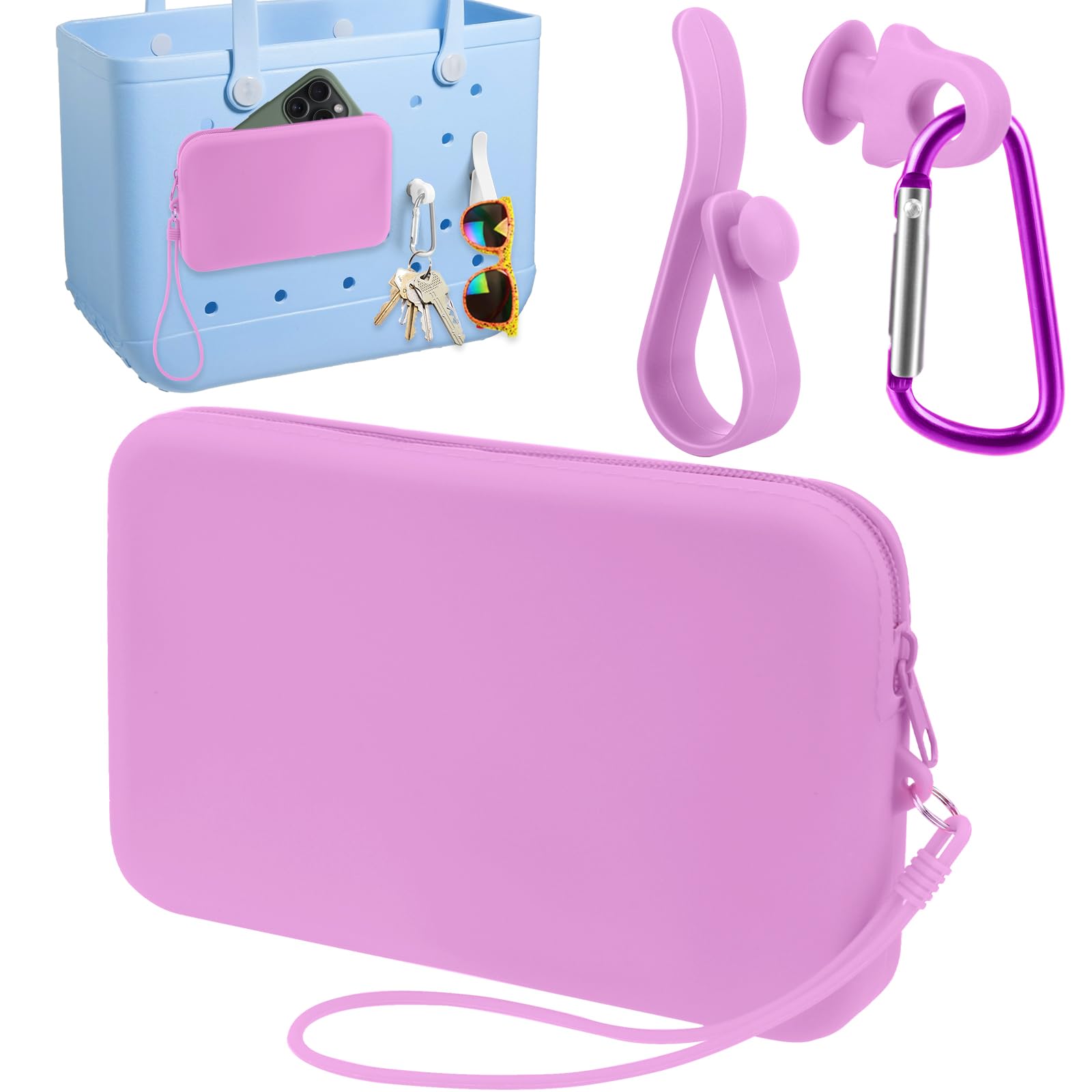 Silicone Phone Holder for Bogg Bag, Soft Silicone Insert Wallet Charm with 2 Pcs Key Holder for Bogg Bags Accessories, Attachment for Bogg Beach Bags