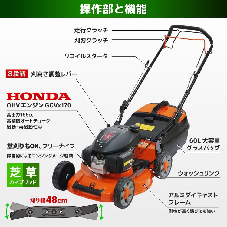 Amazon.co.jp: PLOW 芝刈り機 エンジン式 GC480F HONDA製エンジン搭載