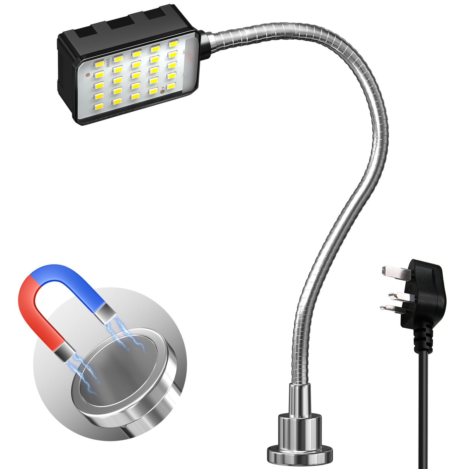 Lamptobe Off-White 10W Magnetic Work Light,6000K Machine Led Work Light With Flexible Gooseneck And Magnetic Base,Shop Tool Lamp For Work Bench,Lathe,Sewing Machine, Grill,Shop,Industrial Lighting