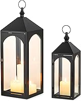 Staymoment Large Outdoor Lanterns for Porch: 23" & 17" Set of 2 Black Metal Floor Lanterns, Indoor/Outdoor Decorative Candle Holders for Patio Fireplace
