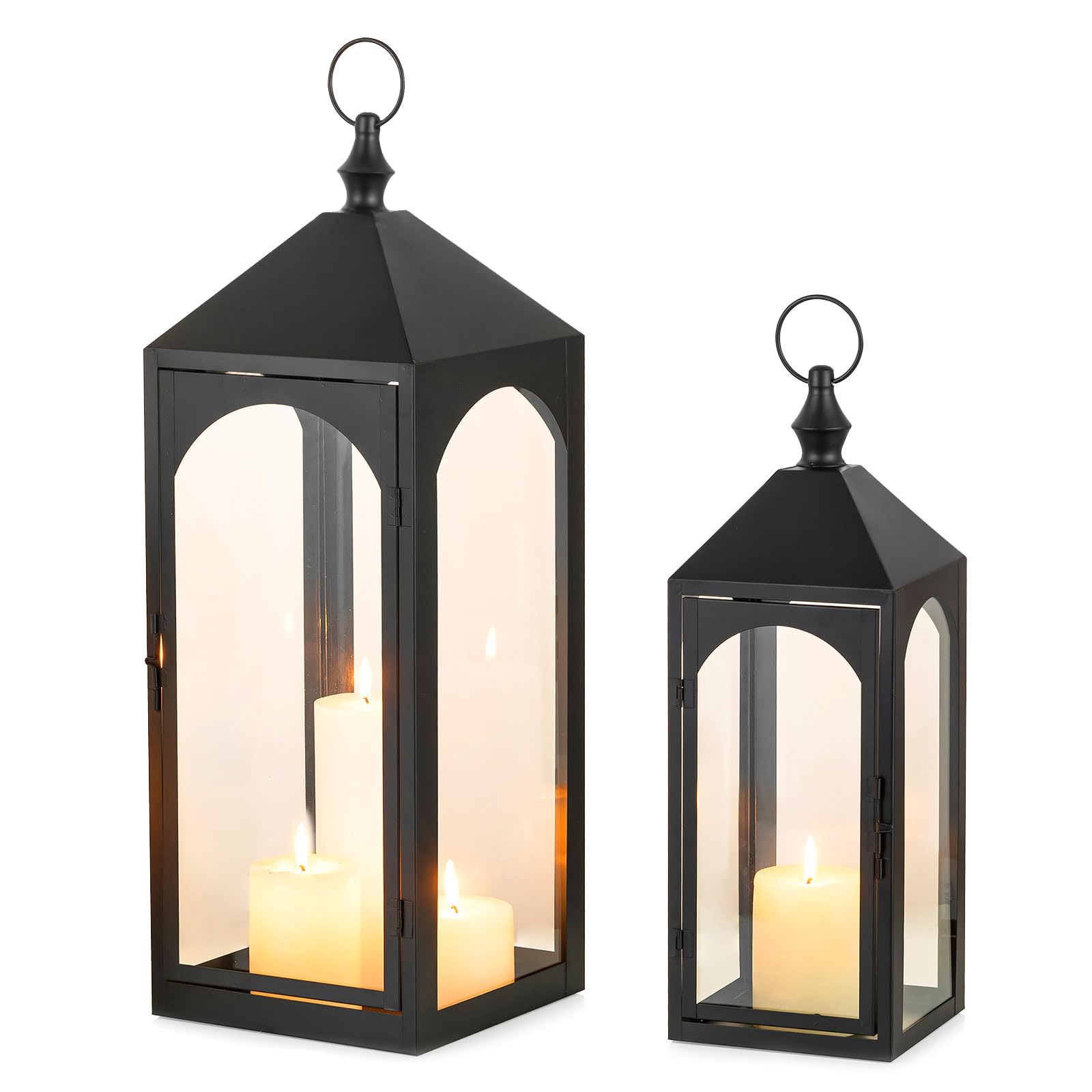 Lot de 2 lanternes d'extérieur résistantes aux intempéries pour balcon, jardin, noir, XXL