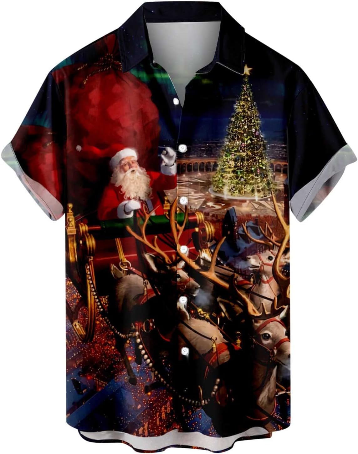 YAWOTS Men's Christmas Shirt Lapel Printed Pullover Funny Versatile Casual Festive Atmosphere Short Sleeve Blouse,A1