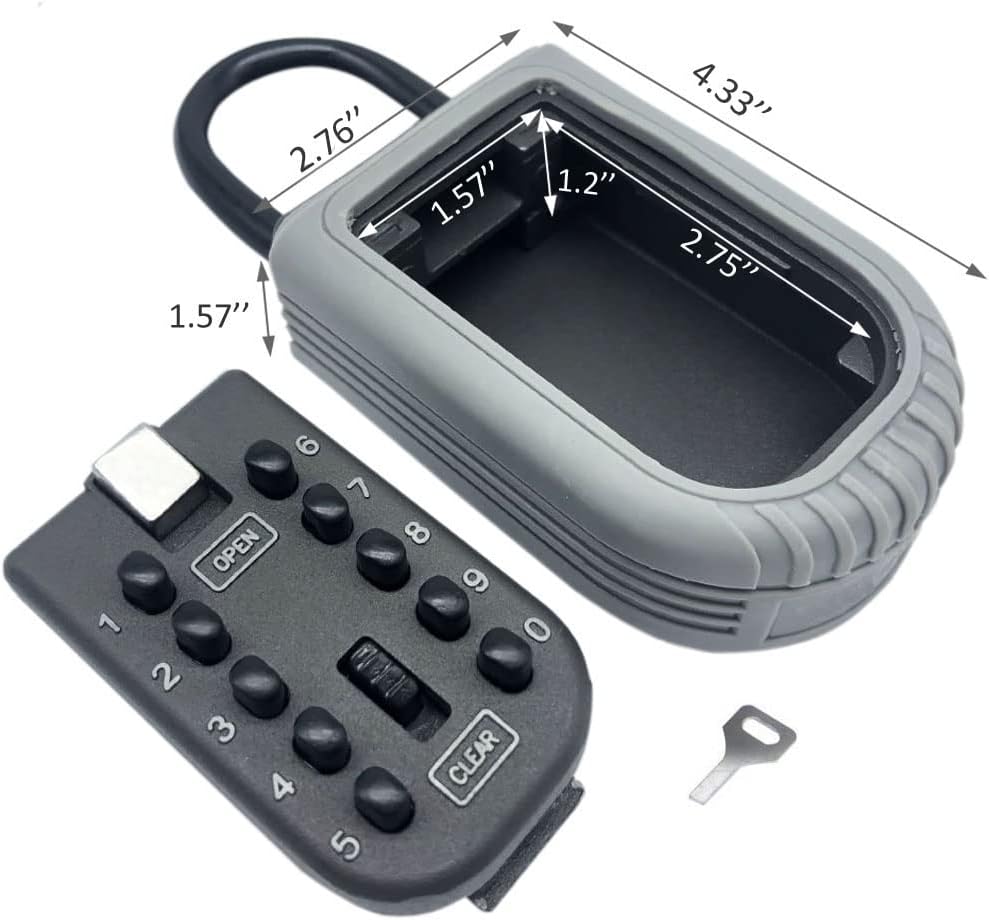 Portable Security Key Lock Box for Door Handle with Push Button Lock, Key Safe Lock Box Outdoor Storage Box with Code Combination, 10 Digits Resettable Code Box for House Key : Office Products