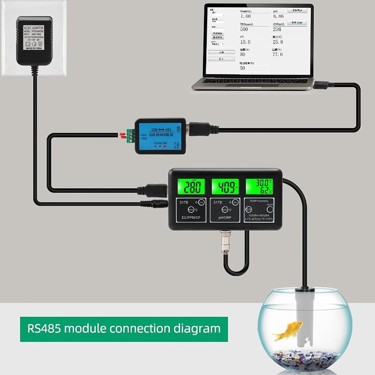 Tester jakości wody, detektor, 7 w 1, inteligentny miernik PPM PH ORP EC CF Temp, miernik wilgotności, akwarium, akwarium SPA, basen WiFi, analizator jakości wody, do wody pitnej, laboratoryjna