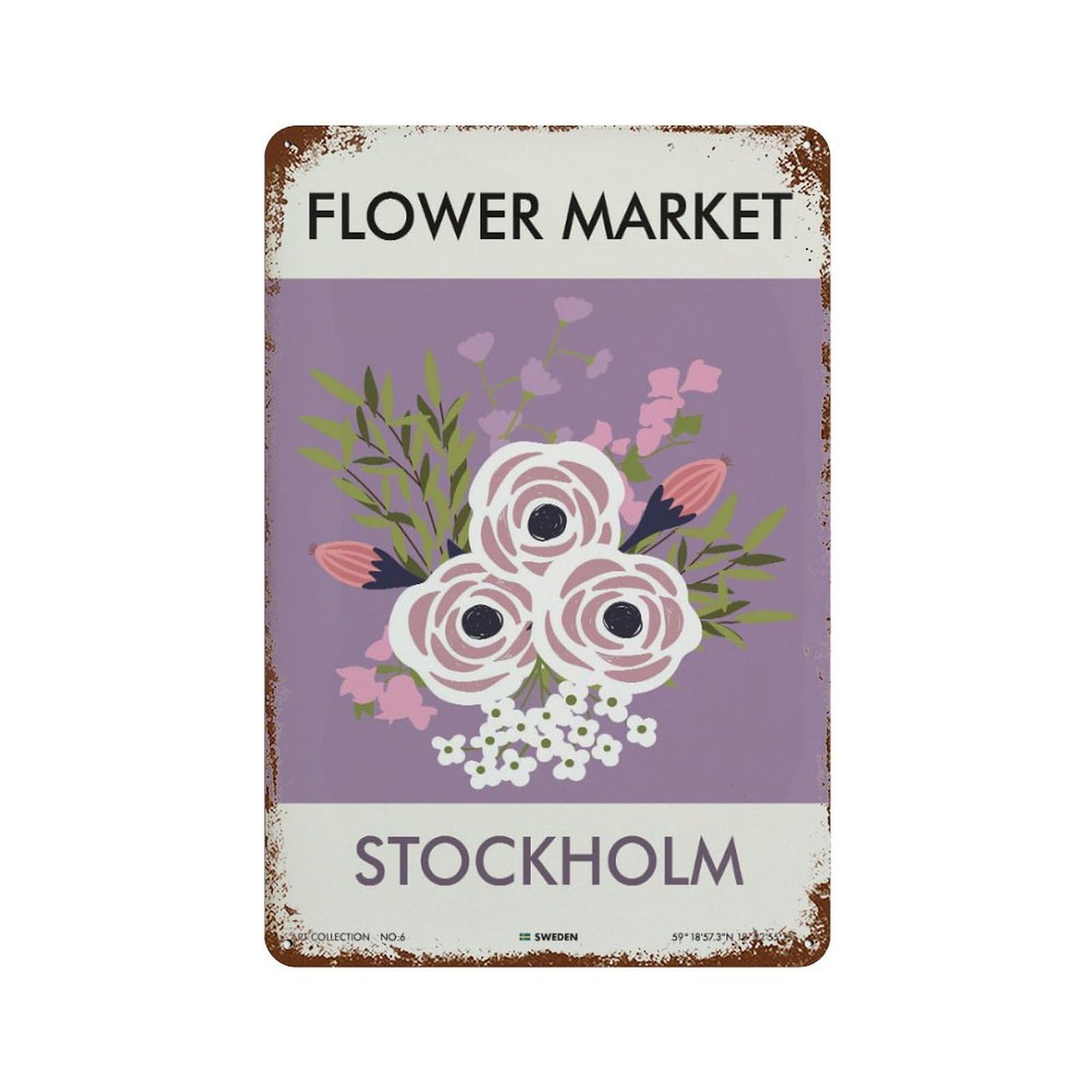 xiaoxiaoshen Flower Market STOCKHOLM Floral Florist Gift Wall Decor Art Metal Tin Poster Modern Home Decor Art Home Bar Shop Decorations Vintage Sign 30x20cm