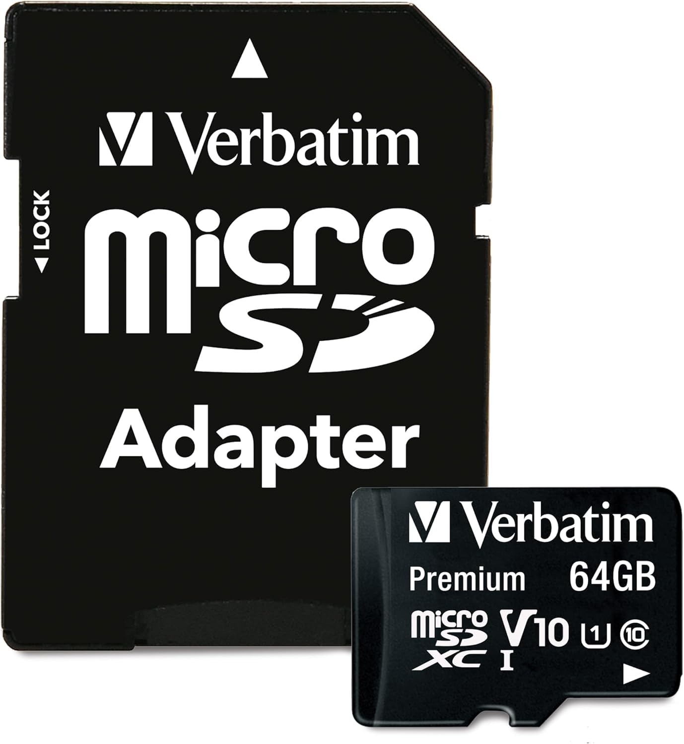 Verbatim Carte mémoire microSDXC Premium 64 Go noire avec adaptateur - pour capture vidéo full HD - résiste à l'eau & aux chocs - carte mémoire SD pour appareil photo smartphone tablette