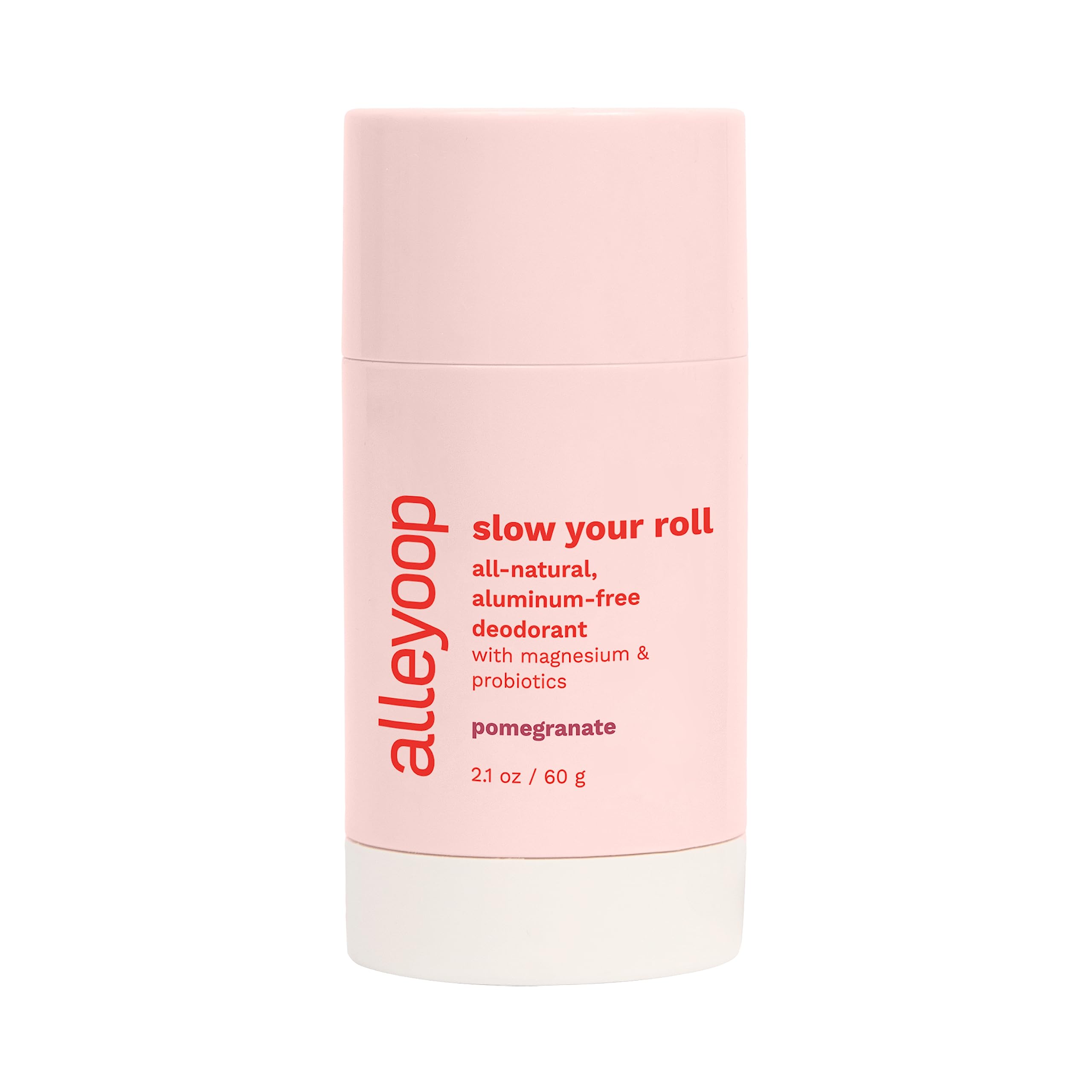 Alleyoop Slow Your Roll All-Natural Deodorant for Women & Men in Pomegranate - Formulated with Magnesium Hydroxide, Probiotics & Coconut Oil – Aluminum-Free, Baking Soda-Free, Cruelty-Free, Vegan