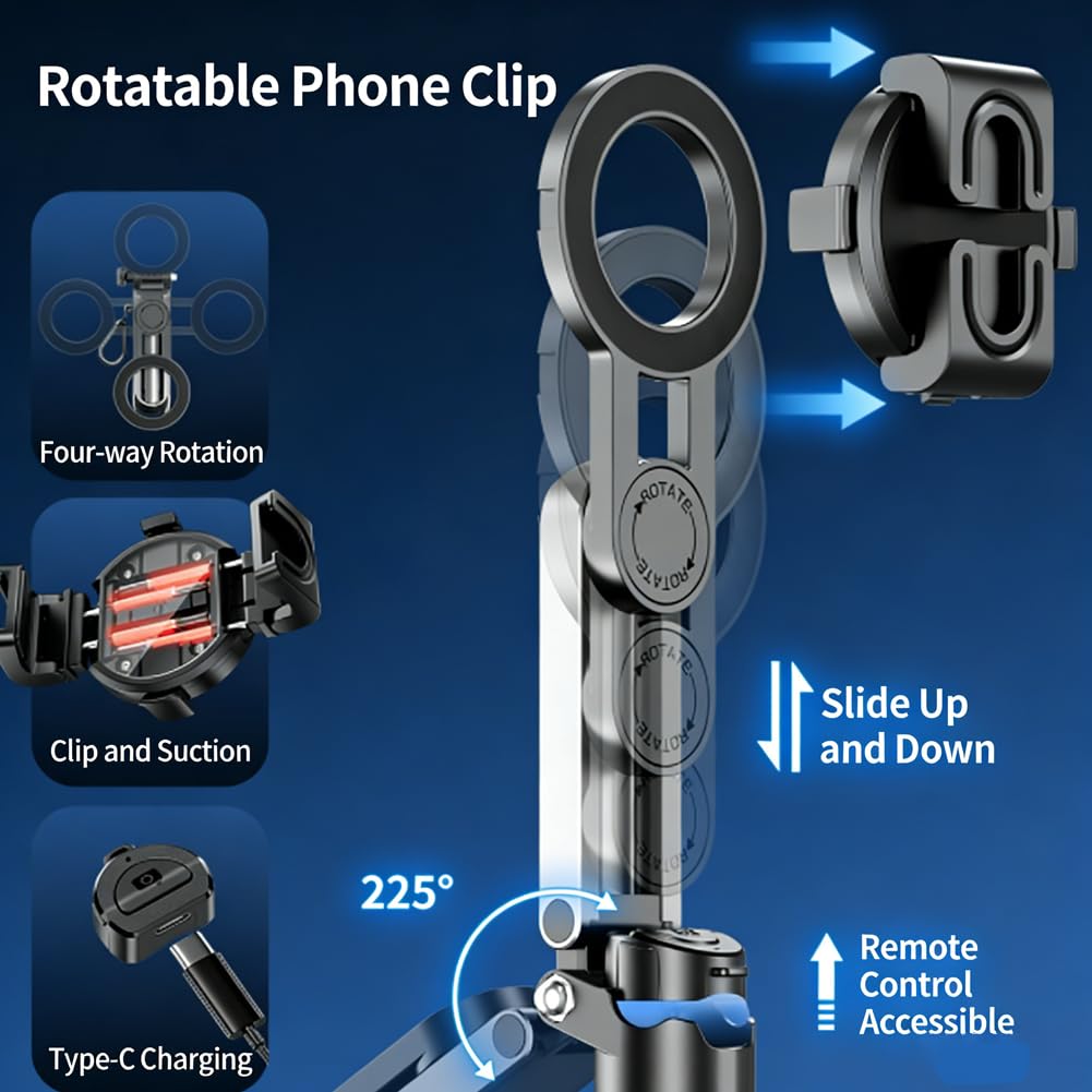 Trípode selfie mejorado 2026, trípode, magnético, mini palo selfie Bluetooth, rotación flexible de 360°, control remoto desmontable, para vlog, fotografía de paisajes (2 unidades)