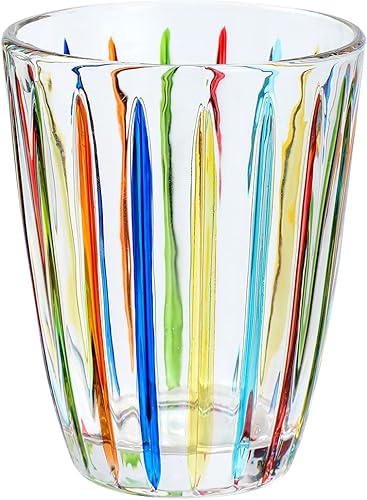 Miniatura 1 de G Vasos de whisky de vidrio pintados a mano, 7.4 onzas de vidrio de estilo antiguo con patrones de tiras multicolores, vasos para beber de colores