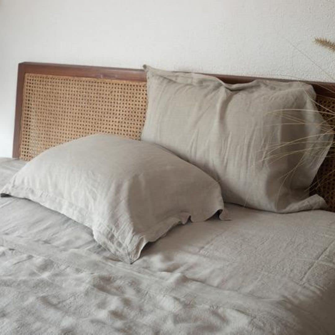 SAPHEDSustainable and Biodegradable Undyed Linen Pillowcases (43 cm x 66 cm,Beige)