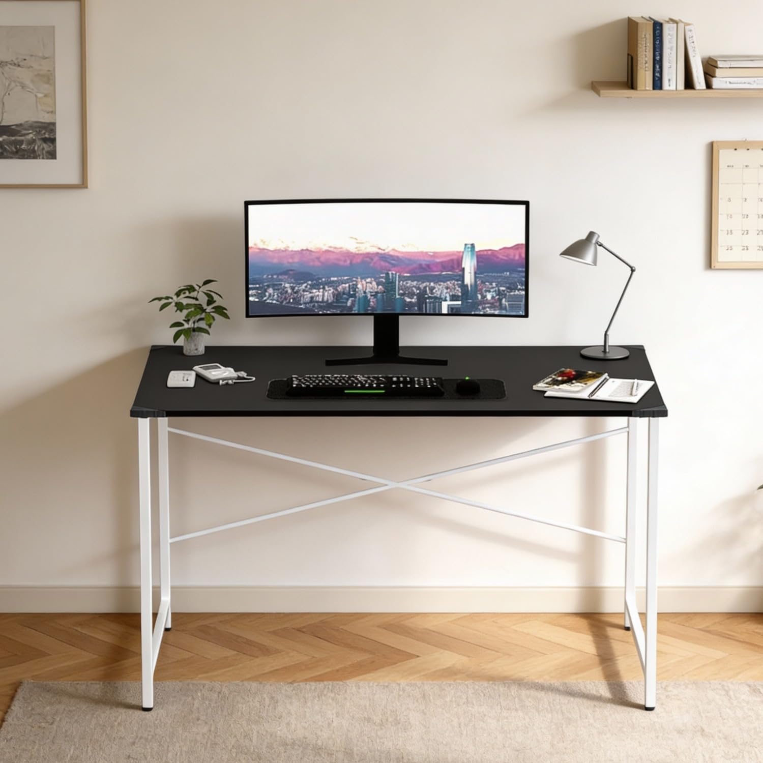 wow craft Study Table for Home | Computer Desk with White Metal Frame & Engineered Wood Top | Space Saving Office Desk for Work from Home | Black with White Legs | 91x60x77 cm (36x24x30 Inches) - DIY