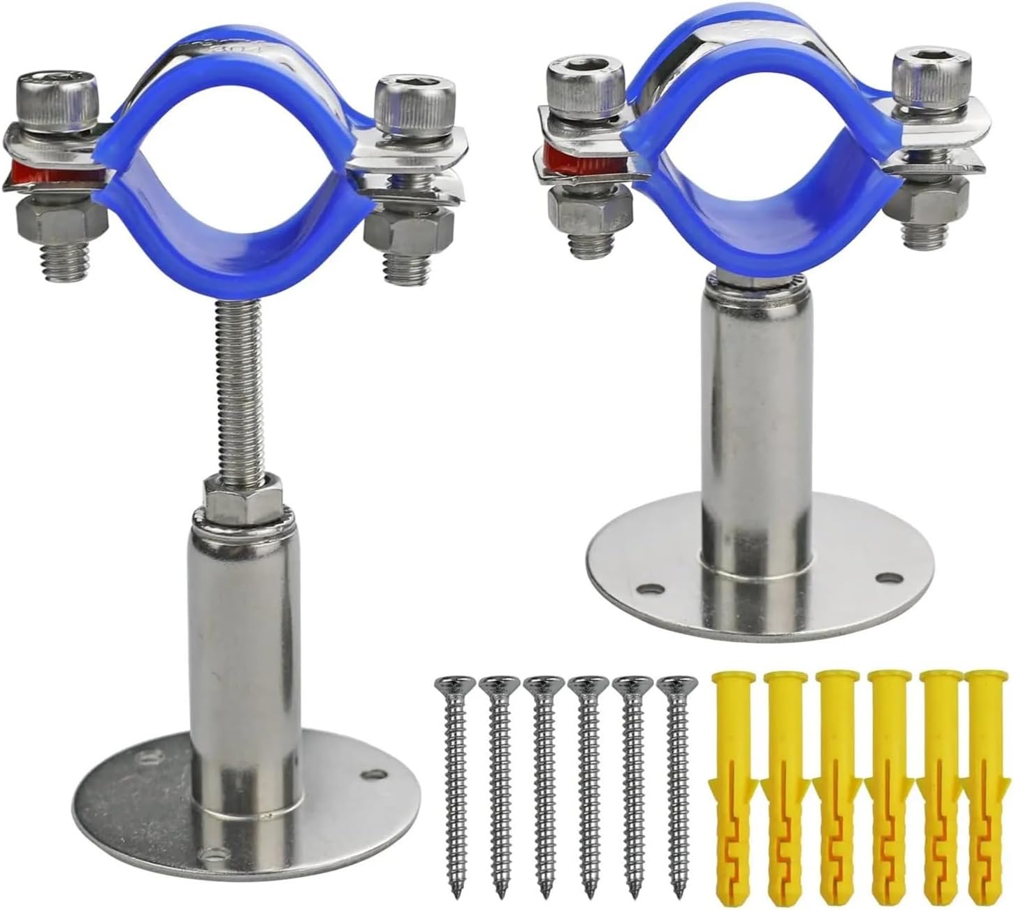 Ceiling Mount Pipe Support 2Pc 50-100mm Adjustable Rod Fit 15-108mm OD Tube 304 Stainless Steel Pipe Hanger Bracket Clamp Wall Support Clip with Base Plate(102-108mm)