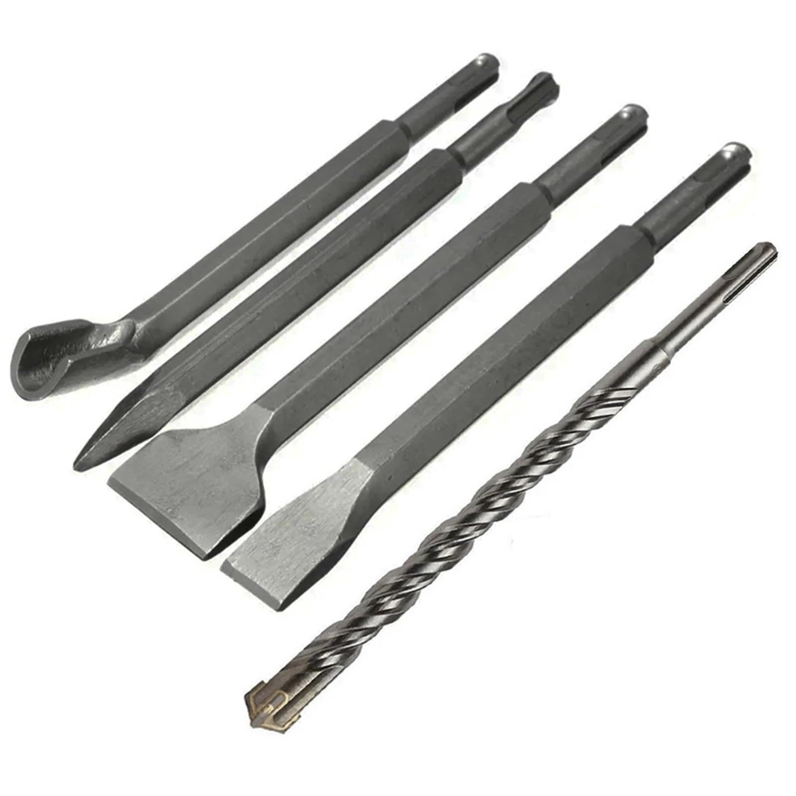 Set di Scalpelli 5 Pezzi Gambo Martello Trapano Punta scanalatura scalpello Piatto muratura Strumenti Set for la Lavorazione del Legno Cemento Muro Roccia