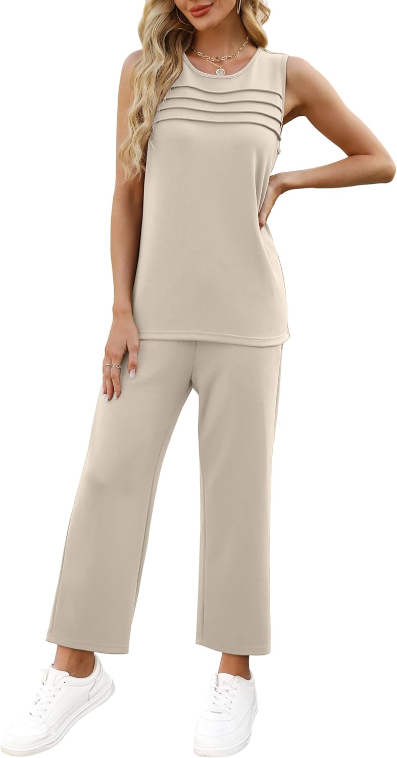 WIHOLL Two Piece Sets for Women Summer Outfits Matching Lounge Sets Wide Leg Crop Pants Vacation Travel - Image 3