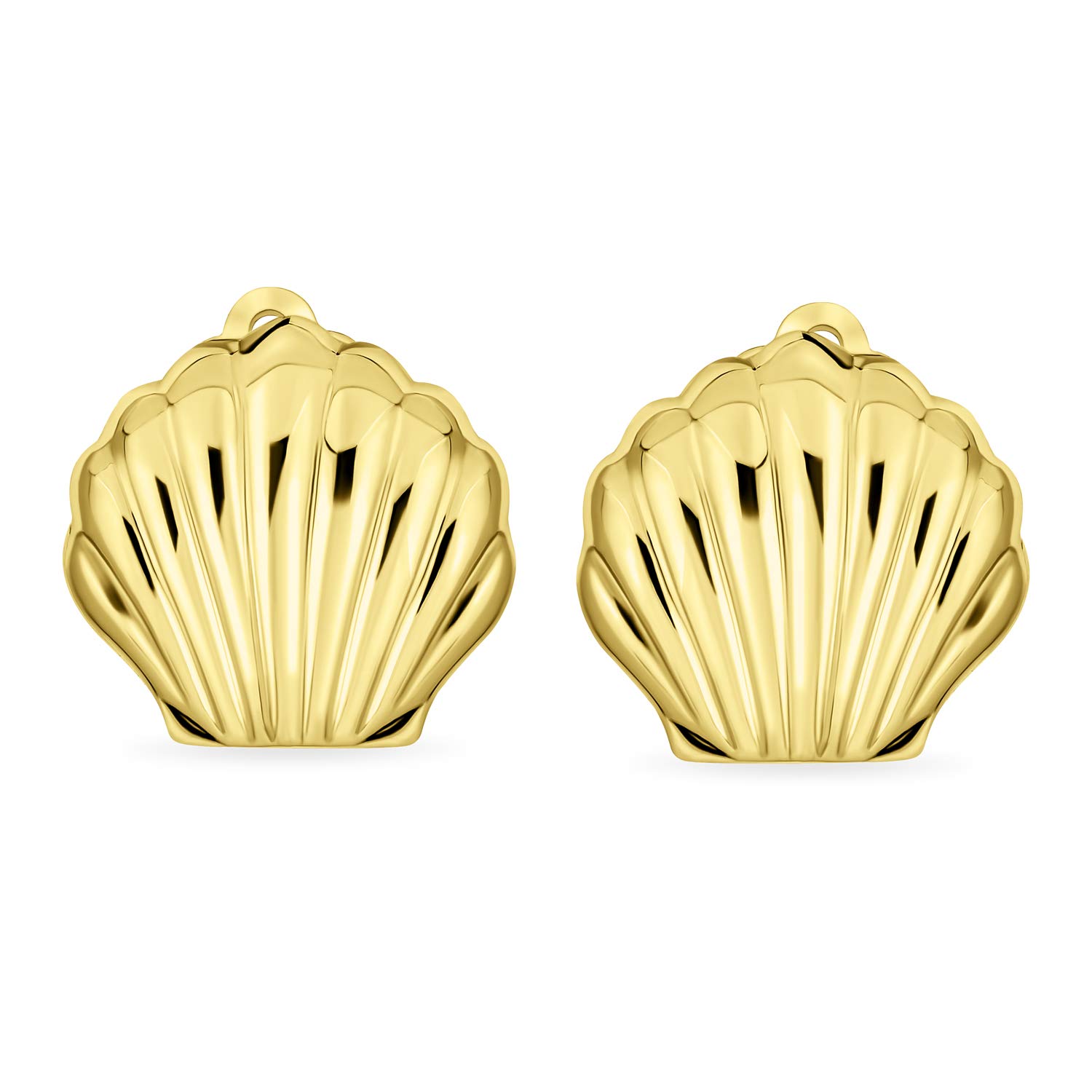 Pendientes De Concha Marina Tallada Náuticos Pulidos De Clip Para Mujer Sin Perforar Chapados En Oro De 14K Plata De Ley .925