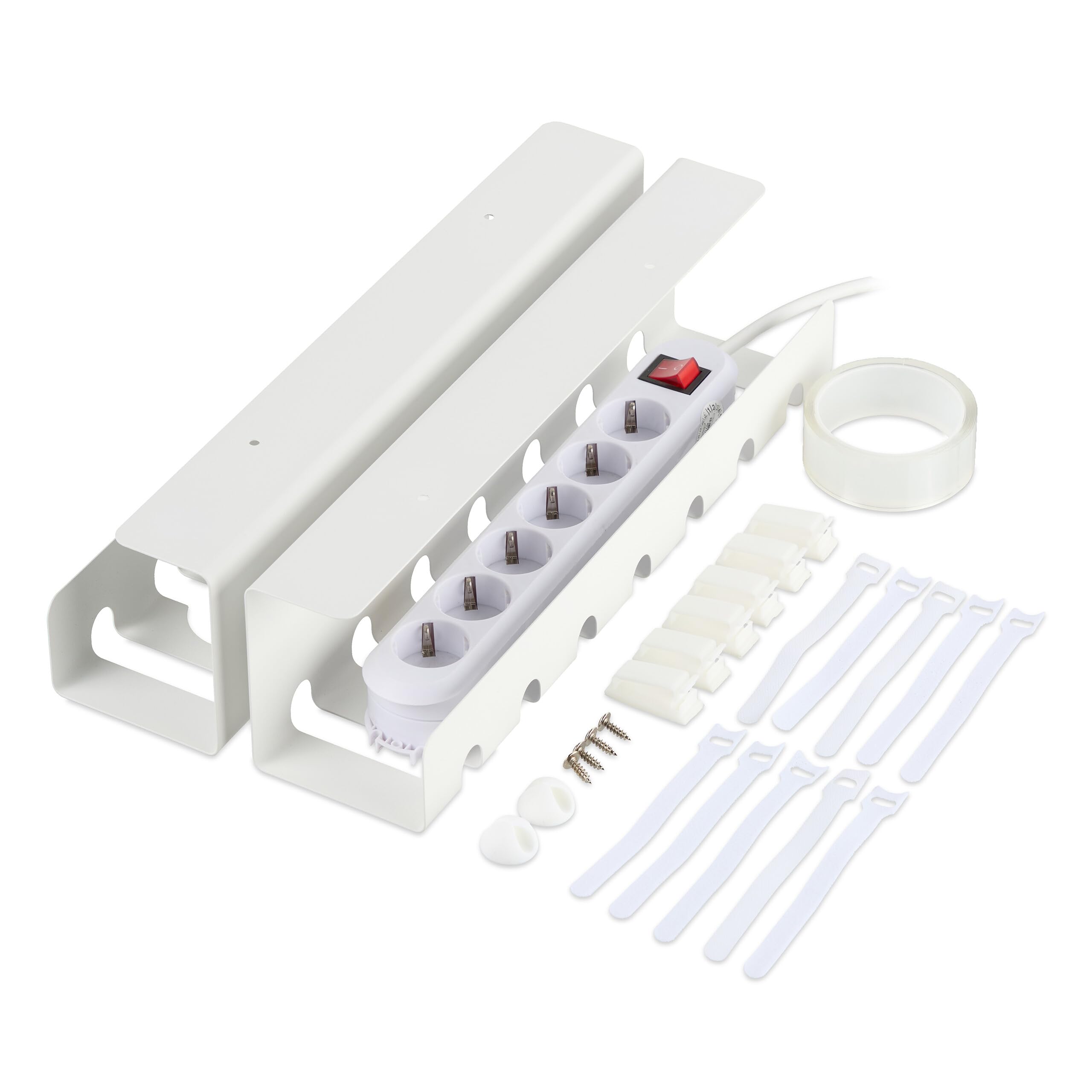 Relaxdays Kabelkanal Schreibtisch – 2er Set, weiß, HBT ca. 10 x 43 x 10 cm