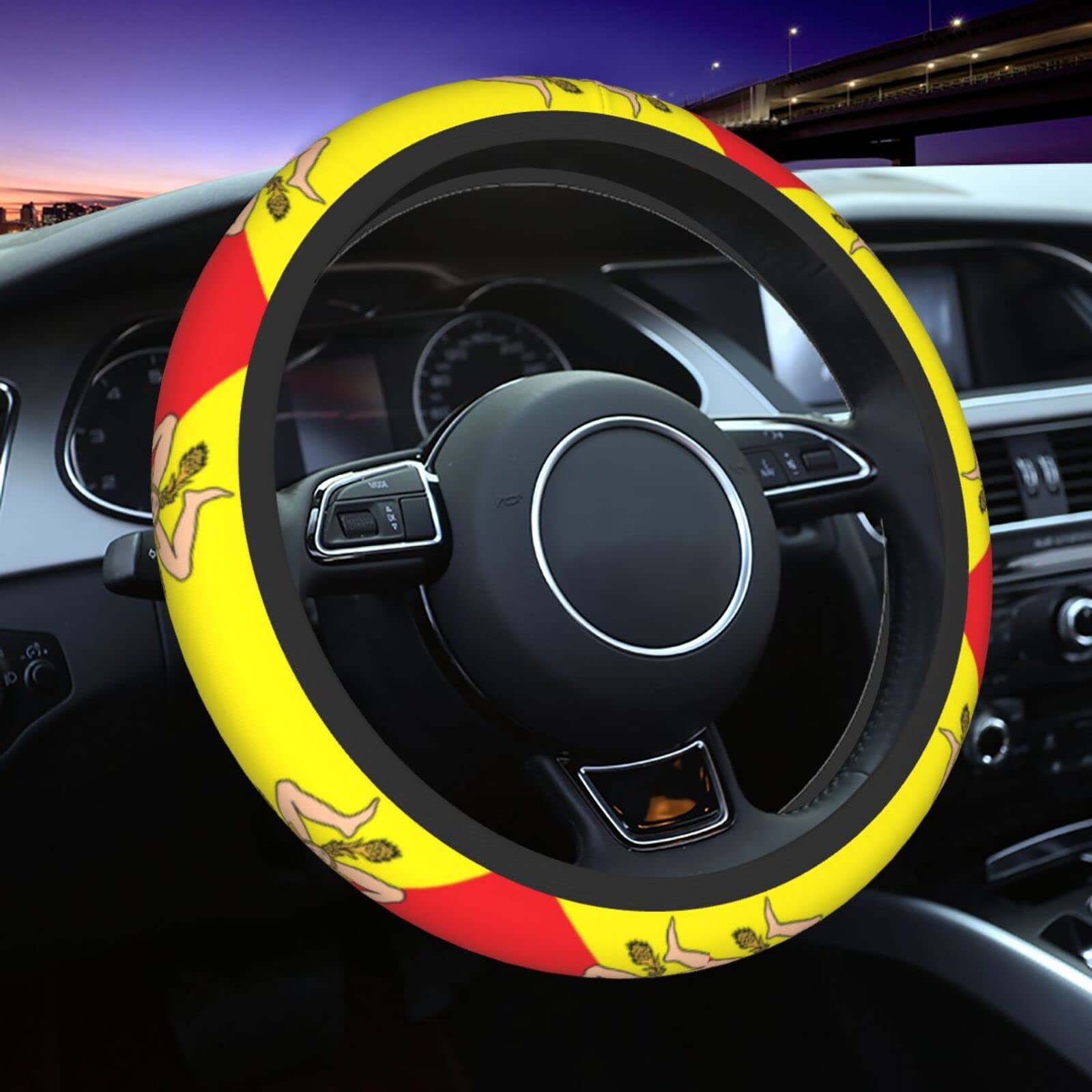 sicilian flag Steering Wheel Cover Car Accessories Universal 15 inch Steering Wheel Protector
