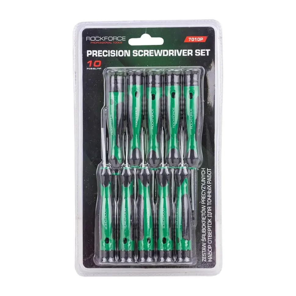 Image of Rockforce Professional 10-Piece Precision Screwdriver Set - Magnetic Tips, Ergonomic Handles - Compact Green Tool Kit for Electronics, Eyeglasses, Watches, Laptops & DIY Repairs