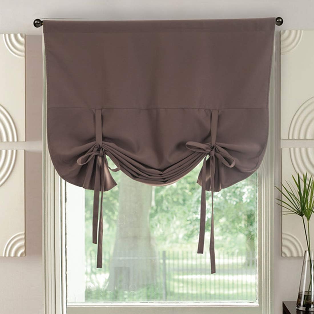 63" Blackout Thermal Insulated Solid Adjustable Tie Up Vintage Weight Thick Rod Pocket Window Curtain Panels Farmhouse Bedroom Kitchen Living Room Kids Curtains, 1 Panel, 63 inch, Deep Grey
