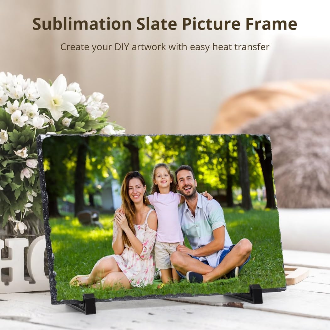 3 PCS Sublimation Slate Blanks, 11.8 x 7.9 Inch Sublimation Blank Rock Slates for Thermal Heat Press Transfer Photos, Rectangular Custom Picture Stone Slates with Display Stands (White)