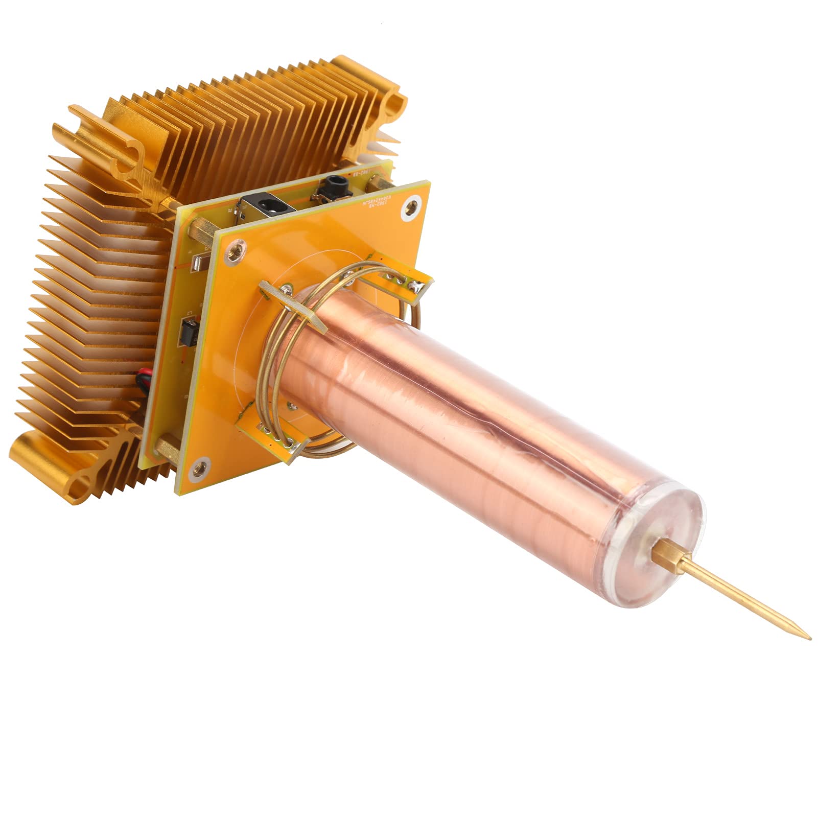 Physik-Experimentierkasten mit Messingspulen, Lichteffekten und CPU-Kühlerbasis für wissenschaftliche Vorführungen und Bastelprojekte; goldfarbenes Leistungsmodul mit abneh
