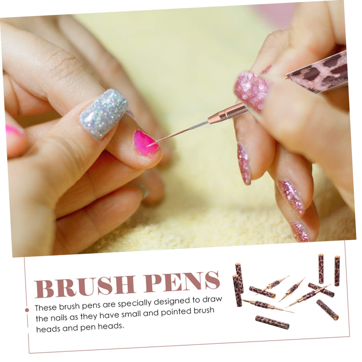 Beavorty 5Pcs Nail Art Brush Dual Ended Nail Painting Pens for Unique Designs Portable Nail Art Accessories for DIY Nail Decor and Salon Use