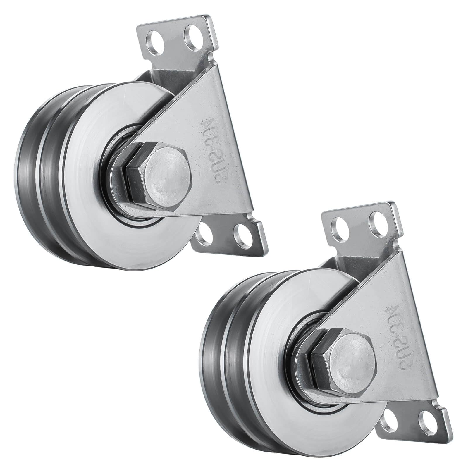 KCNOFNCDouble Pulley with 2 Ball Bearings, Stainless Steel Pulley, Pulley for 8 mm Ropes, Steel Cable, Load Capacity 500 kg, Pack of 2