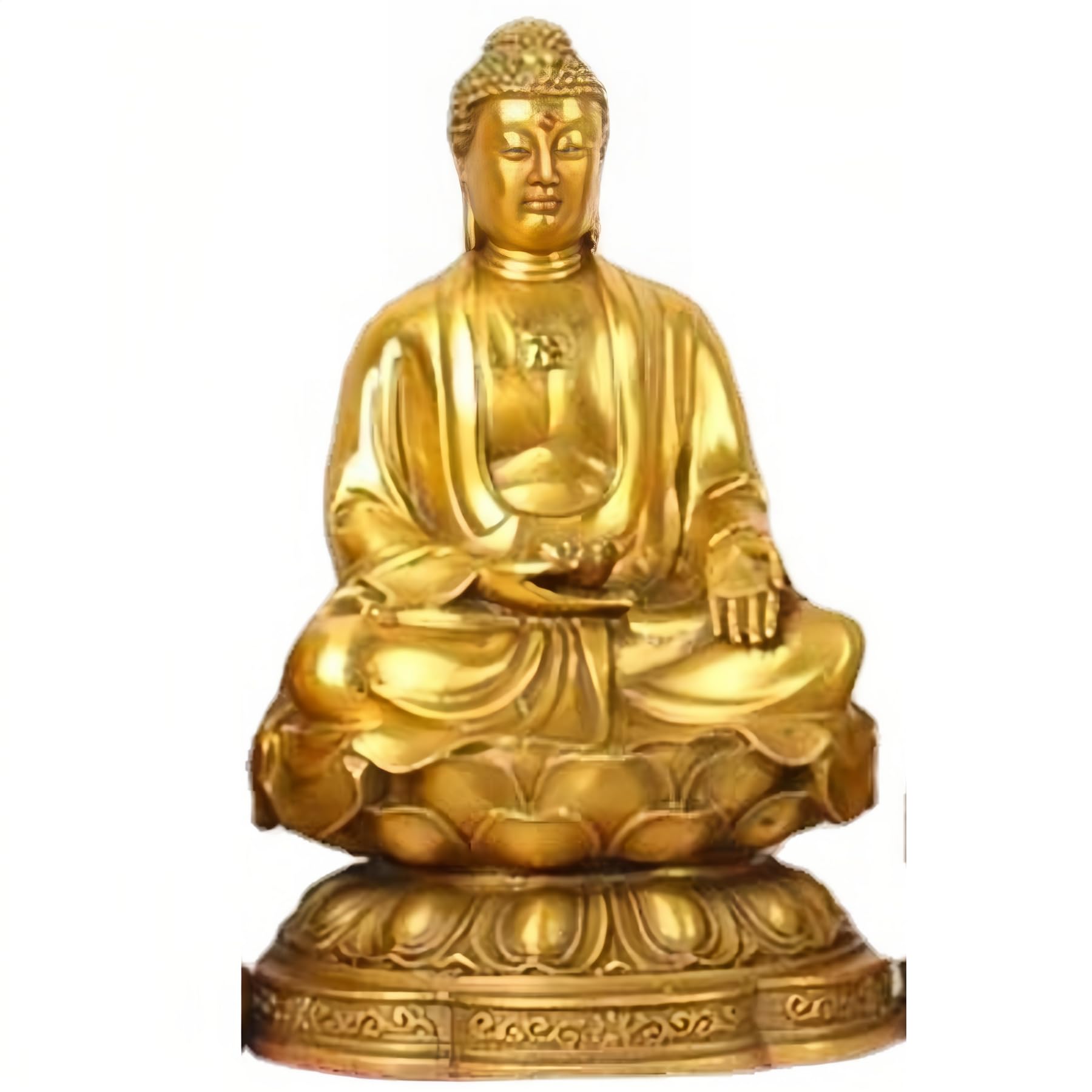 Aottsd Gold-10.2 In Brass Seated Buddha Statue Zen Altar Peace Decor Figurine 2.4In