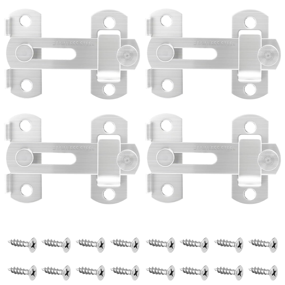 Croerw Silver 4 In Flip Sliding Barn Door Lock, Heavy Duty Gate Latch For Privacy – – For Sliding Doors, Cabinets, Fences – 4 Pack