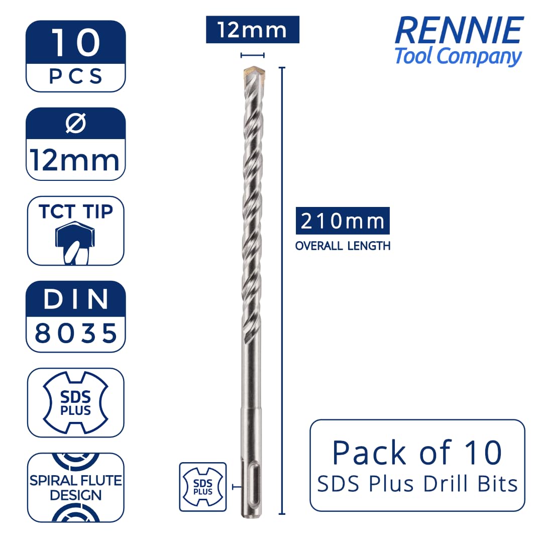 10 Pack Of, 12mm x 210mm long SDS Plus Hammer Drill Bits - Image 2
