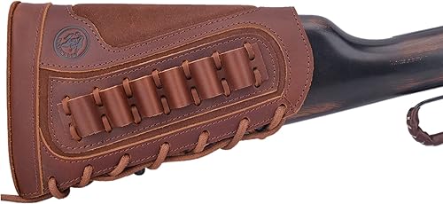 Buttstock de cuero genuino con cartucho, soporte de carcasa para .308 .300 44mag 410 Winchester Marlin diestrozurdo