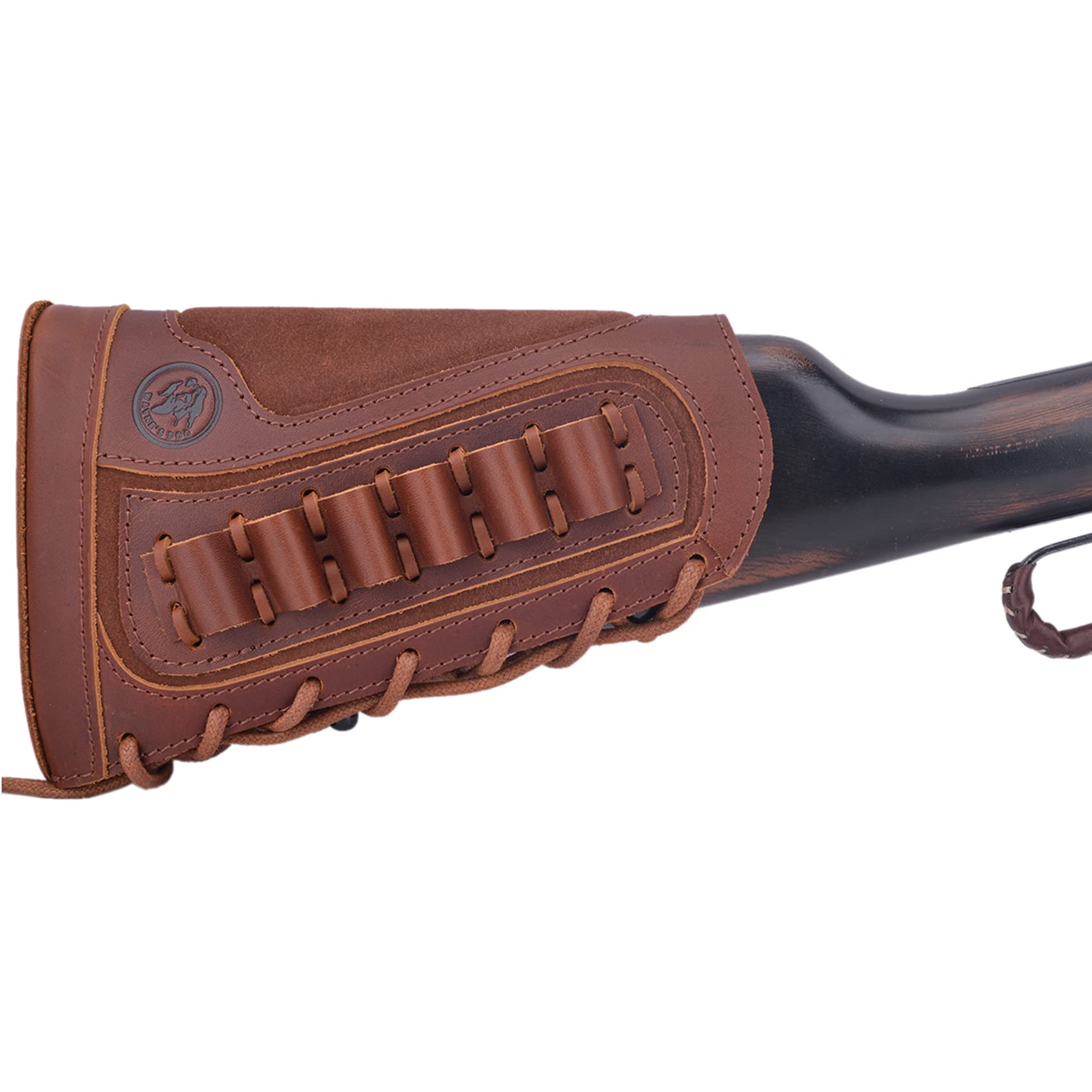 Fond de Crosse en Cuir véritable avec Porte-Cartouches - Compatible .308 .300 44mag 410 - pour Winchester/Marlin - Droitier/Gaucher