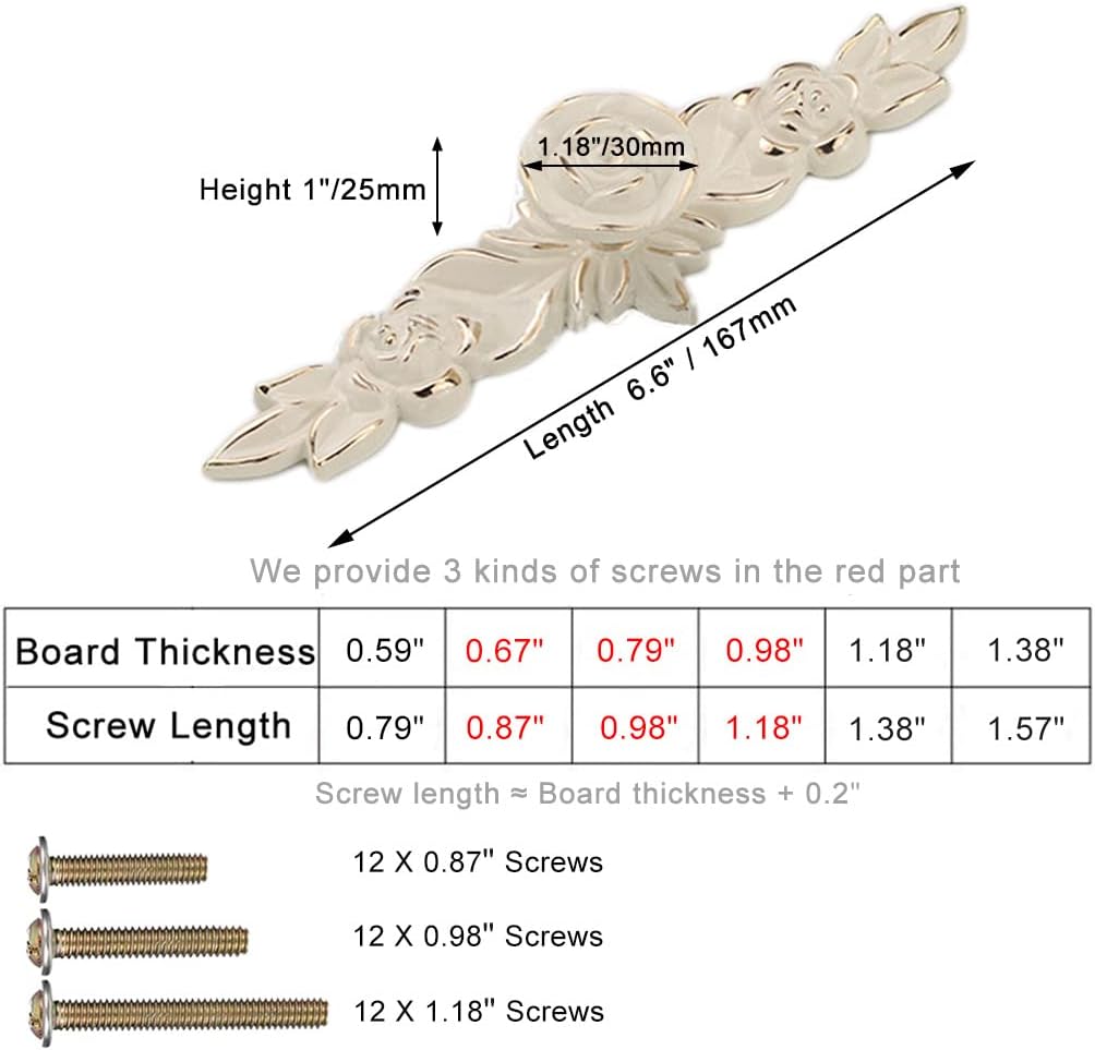 12 Pack 6.6" Large Euro Rose Decorative Cabinet Knobs with Plate,Floral Ivory Drawer Knobs Vintage Kitchen Flower Drawer Pulls Handle for Dresser Vanity Cupboard Wardrobe (12 Pack, 6.6")