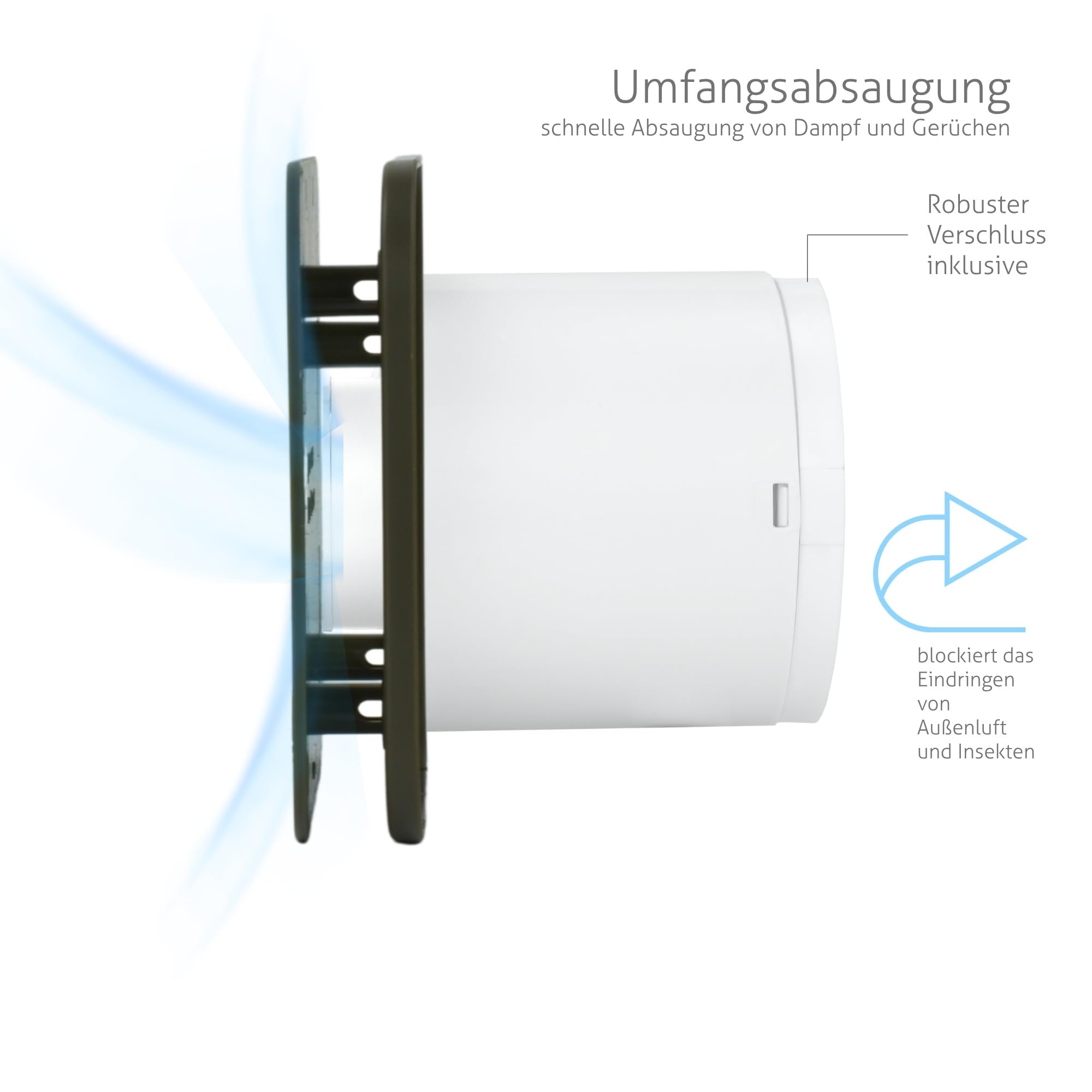 Turbionaire TREND 100 SDSG Abluftventilator, für Badezimmer, Küche, Wand/Decke, Frontplatte dunkles Dark Sage Gray Matt, Durchmesser 100 mm, 85 m3/h, 35 Pa, Rückschlagventil, geräuschlos 33 dB, IPX4