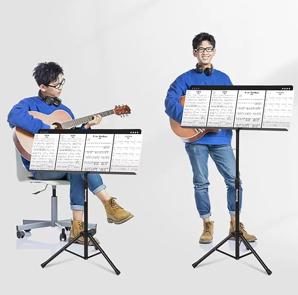Leggio resistente con altezza regolabile da 91,9 a 135,9 cm, supporto rotante per spartiti per palcoscenico, studio, direttore d'orchestra, orchestra e band