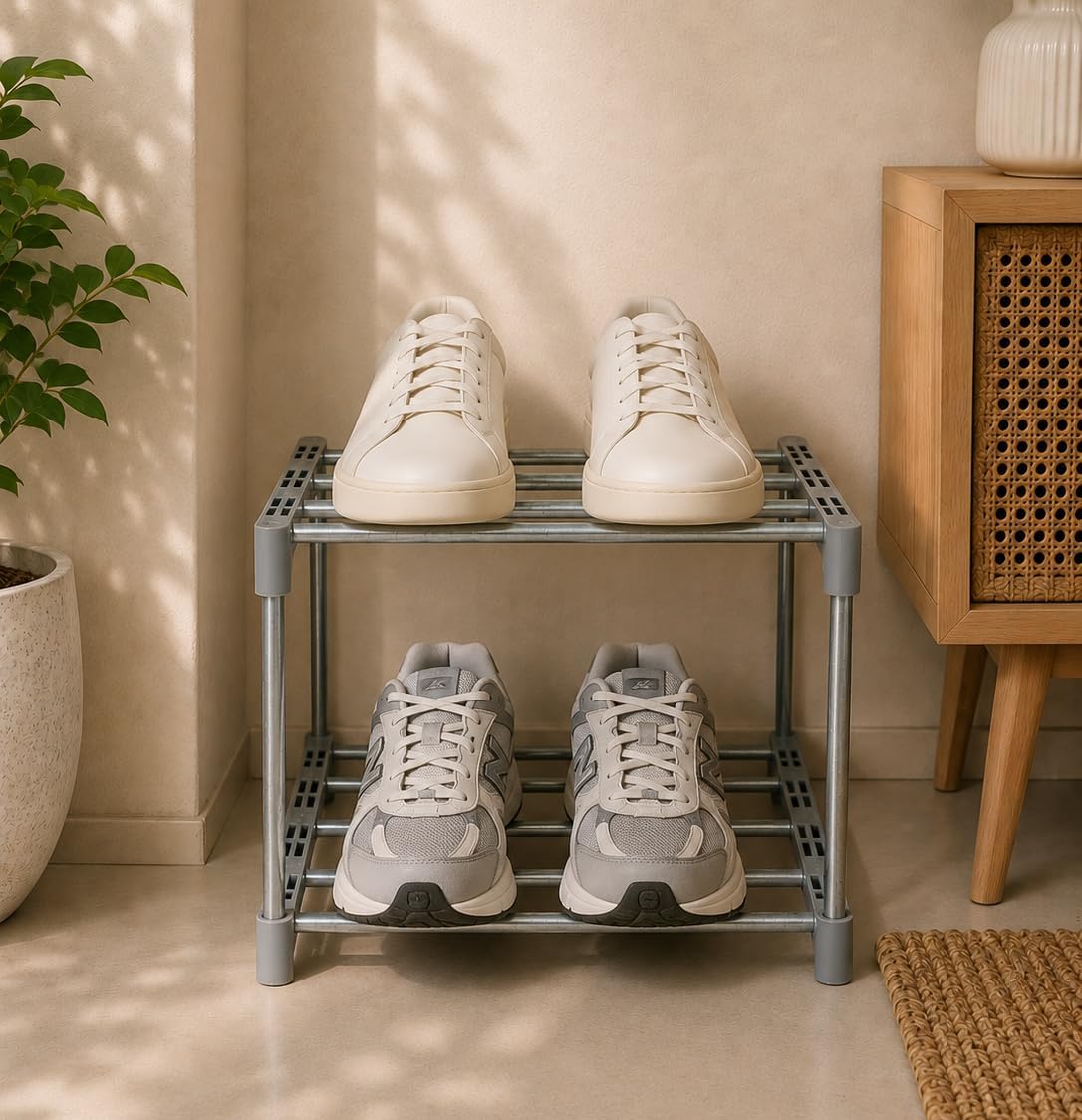 AYSIS Premium Modular Plastic Shoe Rack for Home with Door | 𝟓-𝐓𝐢𝐞𝐫 Stackable Shoe Organizer | Waterproof & Dustproof | Space Saving Storage for Home, Bedroom & Entryway【Grey, 5-Shelf-5-Door】-image-13