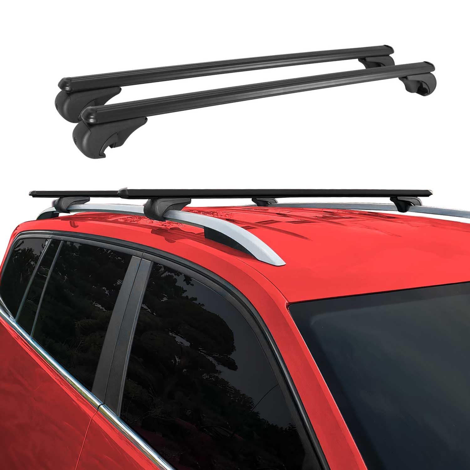 OMAC Roof Rack Cross Bars for Car, SUV, Truck 165Lbs fits Raised Roof Rails 47 Inch Black 2Pcs Lockable fits Cargo Carriers Kayak Canoe Bike Snowboard