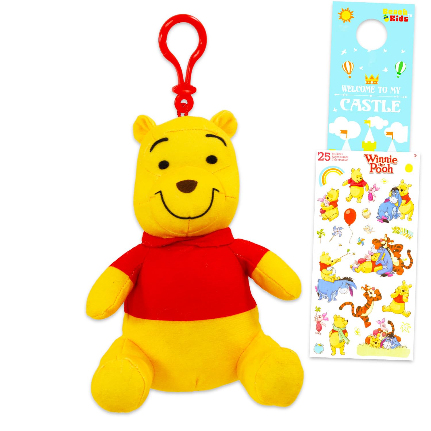 Plush Keychain Set - Bundle with 6" Pooh Bear Coin Purse Zipper Pull Pouch Plush Sticker More Winnie the Pooh Purse Bag Clips Party Favor-image-13