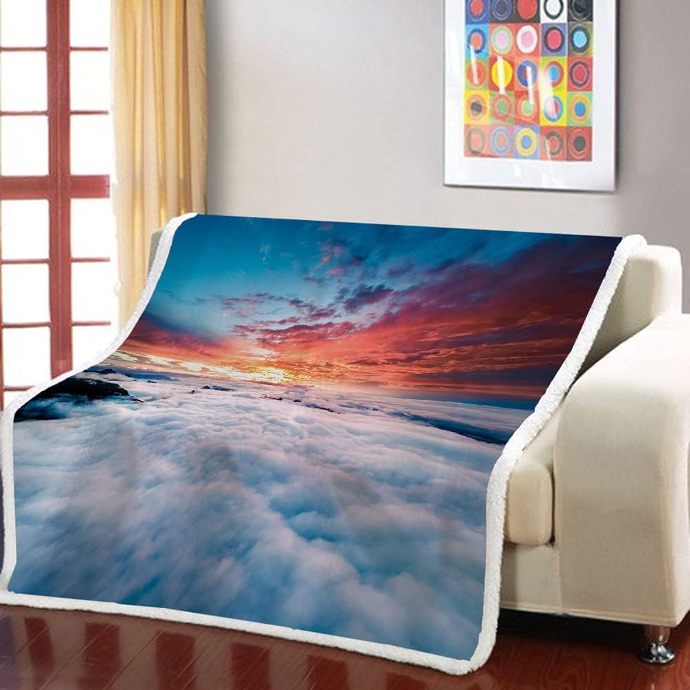 3D Printing Blanket,Blue Sky White Cloud Super Soft And Comfortable Blankets,Morning Glow And White Clouds,Warm Throw Office Home Bed Cover Nap Sofa Blanket Flannel Textile Blanket ,150*200Cm(60"*79"