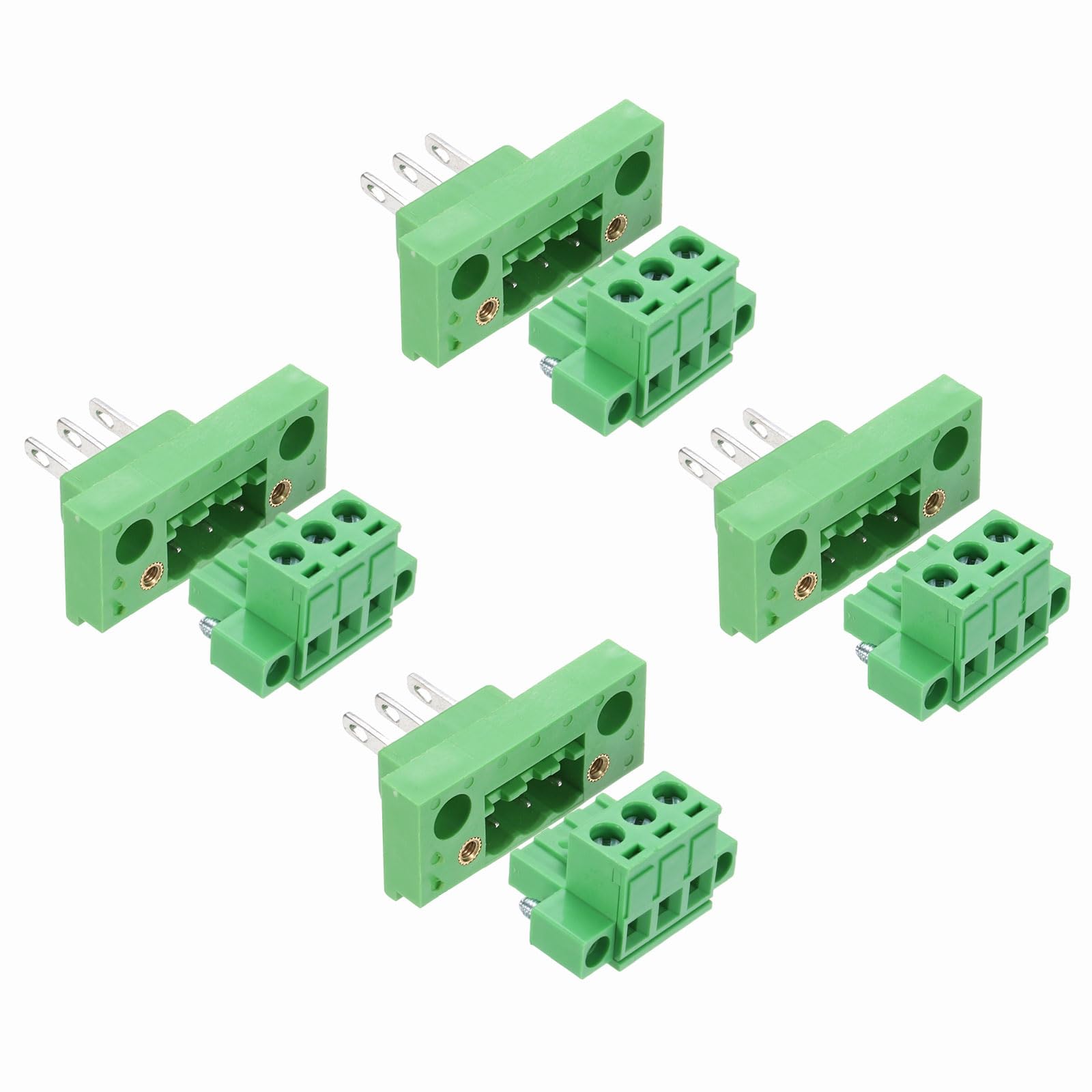 sourcing map 4 Set 3-Pin 5.08mm Pitch Pluggable Screw Terminal Block Connectors, PA66 300V 10A Through-Wall PCB Terminal Connectors for DIY Electronics Automation Power Modules, 24-12AWG Cable