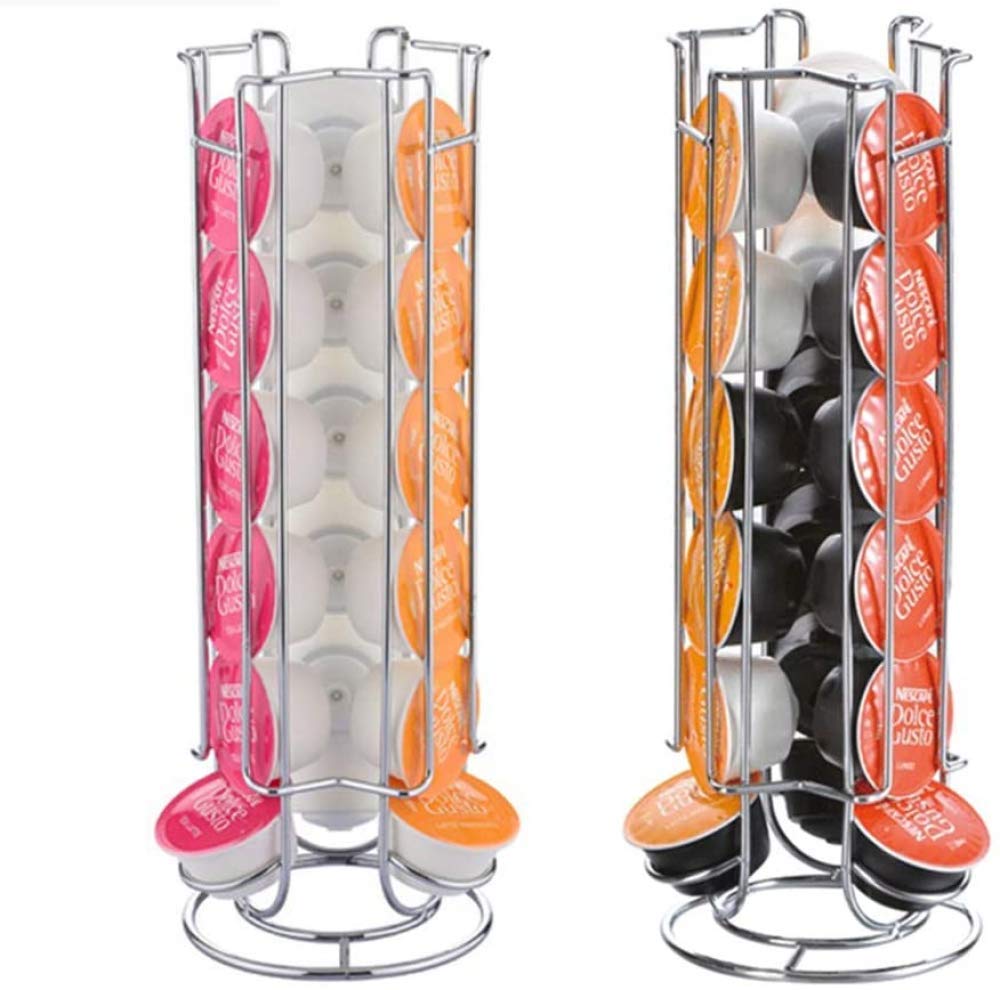 Soporte para cápsulas de café de metal de alta calidad, soporte cromado para torre, soporte para almacenamiento de cápsulas de café para cápsulas Dolce Gusto de 18 piezas,
