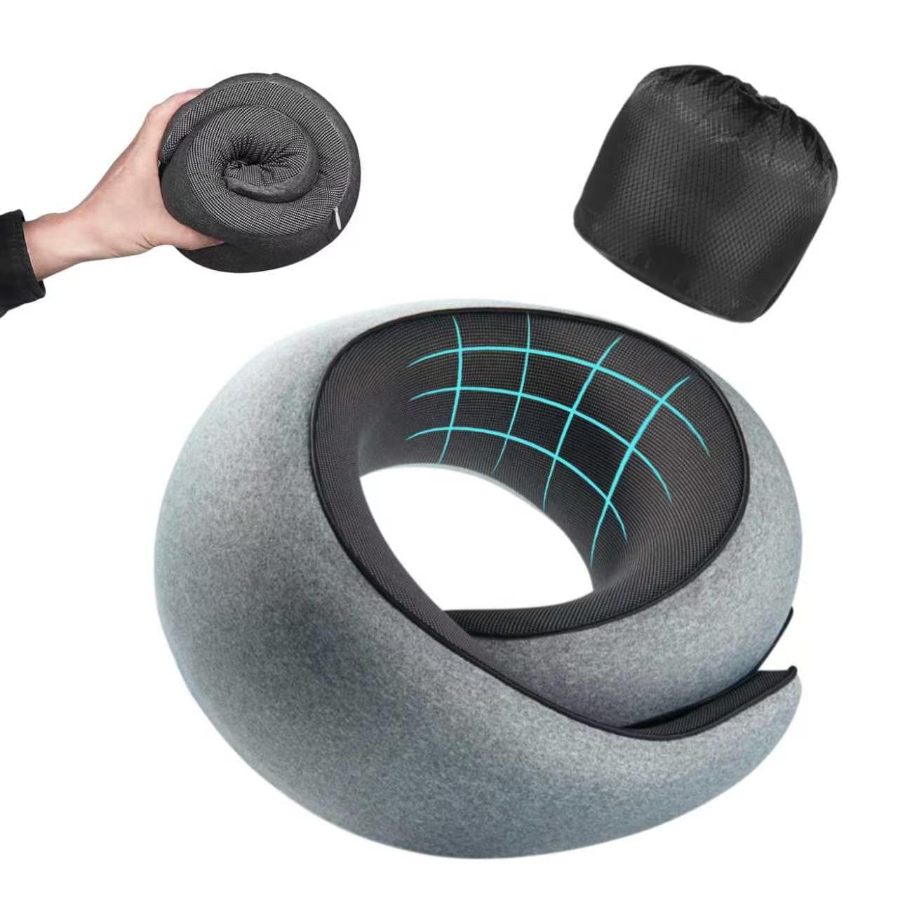 travel pillow, memory foam neck pillow with ergonomic 360° support, travel neck pillow for airplanes, compact design for plane, car & office travel essentials, gray