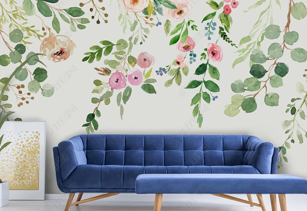 Papier peint intissé fleurs aquarelle poster geant mural salon - 2