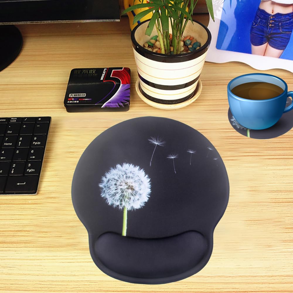 Mauspad mit ergonomischer Handgelenkstütze aus Memory-Schaum, leicht, rutschfest, für Büro, Spiele, Computer, Laptop und Mac, Schmerzlinderung, zu Hause oder bei der Arbeit (Löwenzahn)