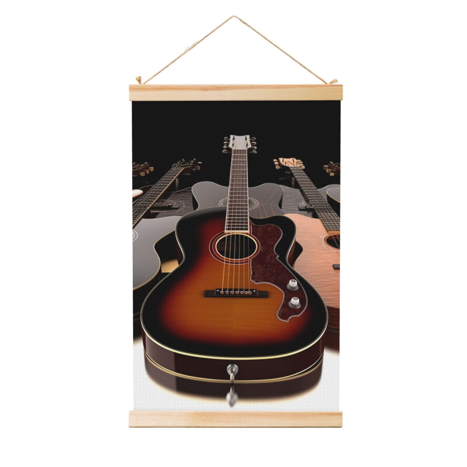 Guitar Posters Wooden Shaft Hanging Poster Canvas Prints Scroll Wall Art Painting Vintage Wall Banner Modern Artwork Decor for Home Decor Ready to Hang 20"x30"
