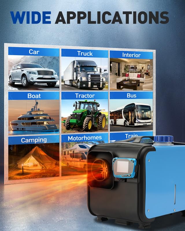 Calefactor de estacionamiento diésel todo en uno de 8 kW y 12 V con silenciador, interruptor LCD y control remoto para camiones, barcos, remolques, turismos, autocaravanas y furgonetas camper (azul)