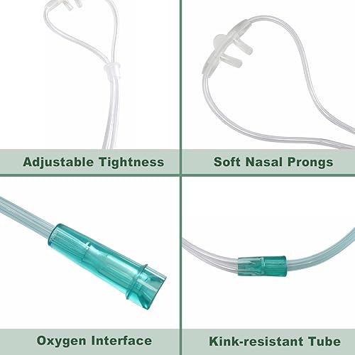 Miniatura 3 de Cánula nasal estándar para adultos, tubo nasal de cánula de 8.2 pies con cabezal de tapón nasal corto para oxígeno, cánula de oxígeno nasal